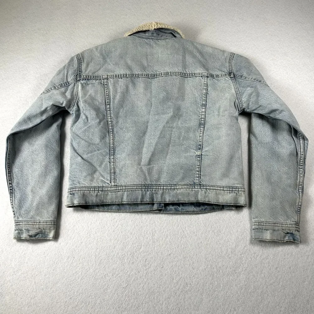 American Eagle‎ Jean Jacket Womens XS Denim Sherpa Lining Pockets Rivet Buttons